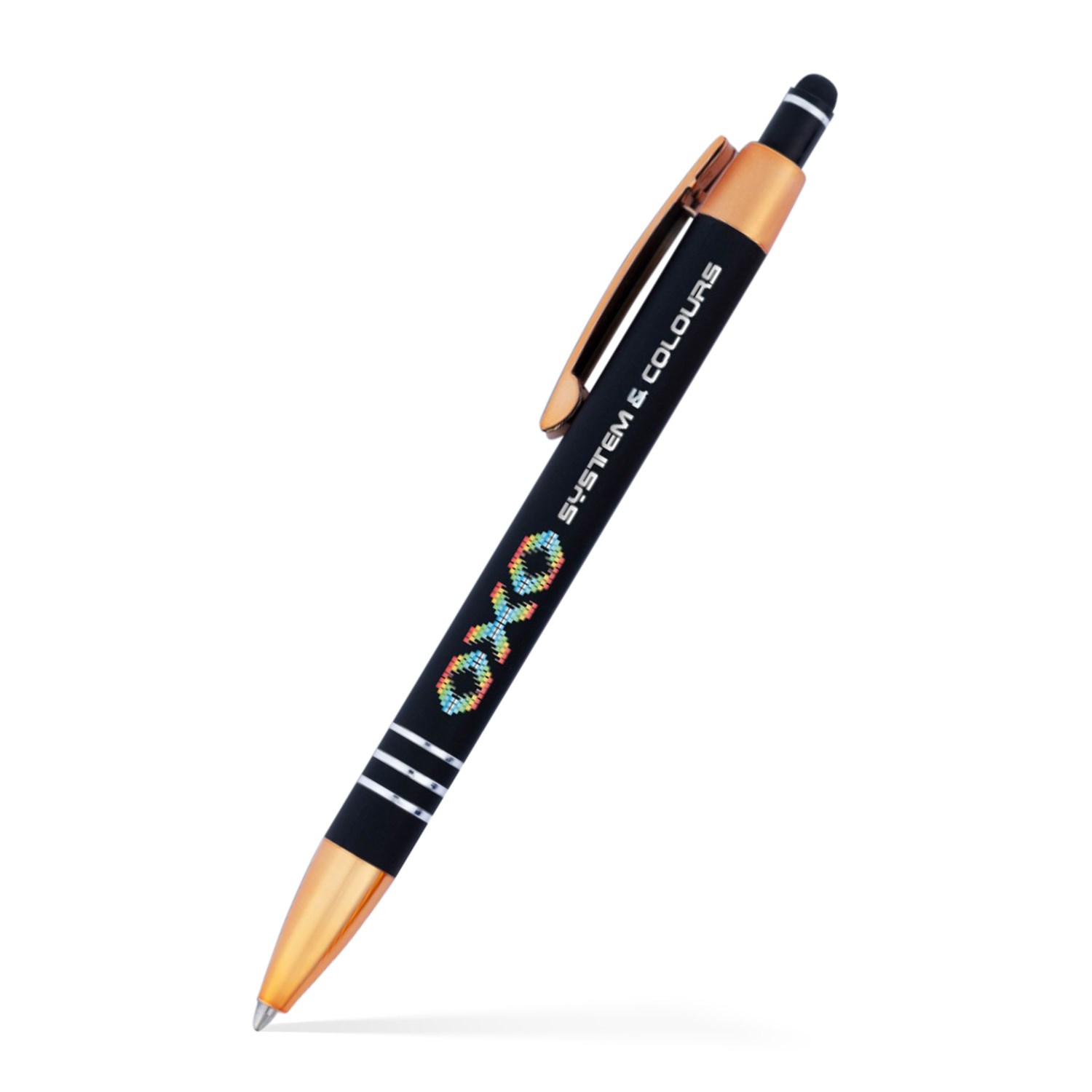 Penny Stylus Satin Soft Touch Click Metal Pen - Copper Accents (CLOSEOUT) 2