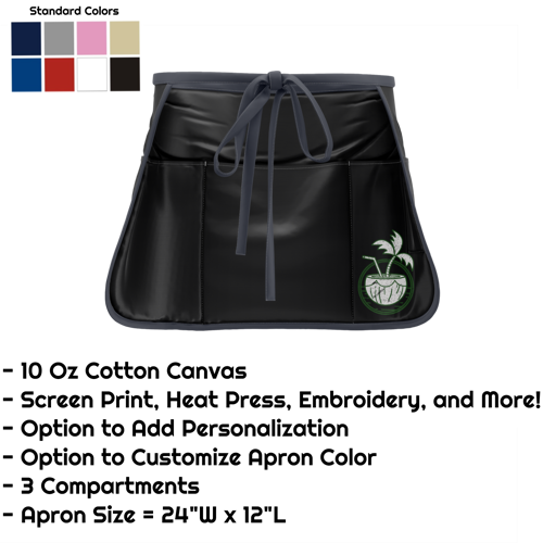 Cotton Canvas Waist Apron w/ 3 Compartments - 24"W x 12"L