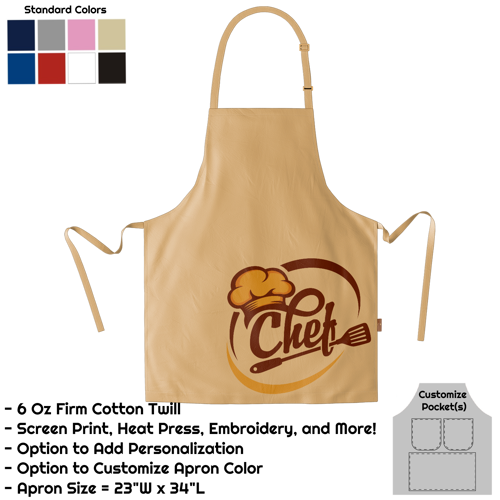 Cotton Twill Bib Apron - 23"W X 34"L