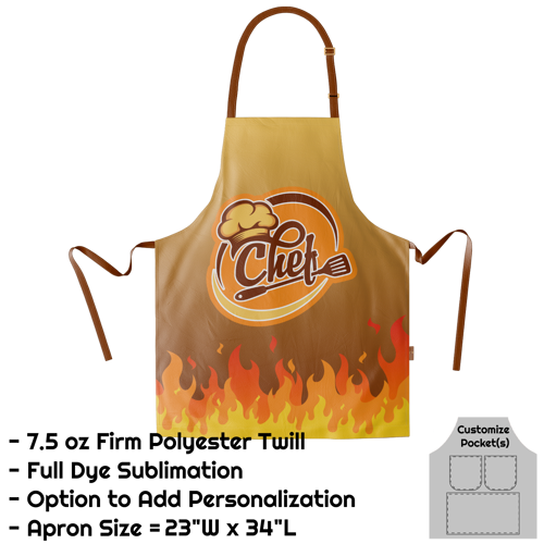 Poly Twill Sublimation Bib Apron - 23"W X 34"L