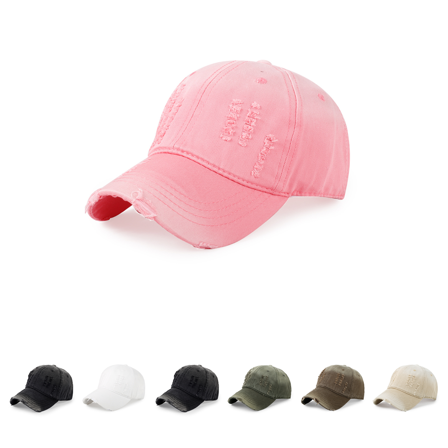 Stock Solid Color Distressed and Ripped Cotton 6-Panel