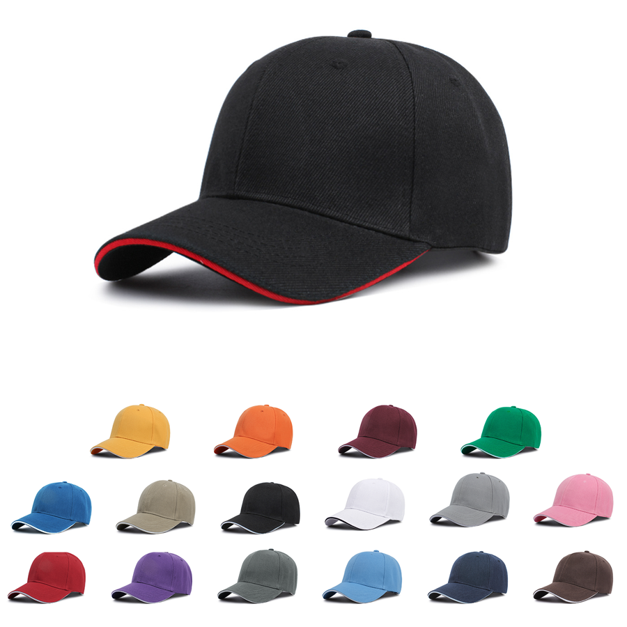 Stock Solid Color Poly Twill 6-Panel Baseball Cap w/ Sandwich Visor