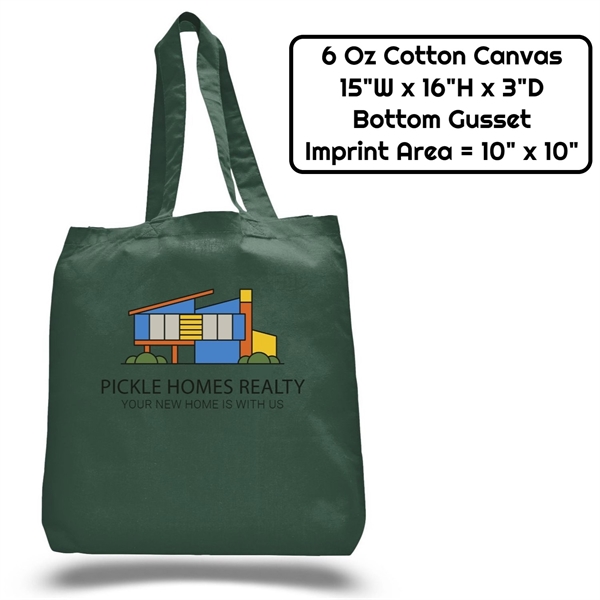 Value 6 oz Cotton Canvas Tote Bag - 15"W x16"H x 3"D x