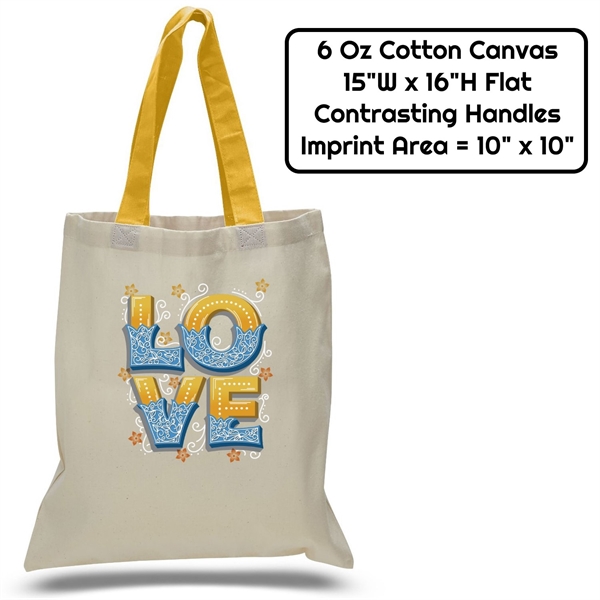 Value 6 oz Cotton Canvas Tote Bag - Contrasting Handle - 15"W x16"H x 21"Handle