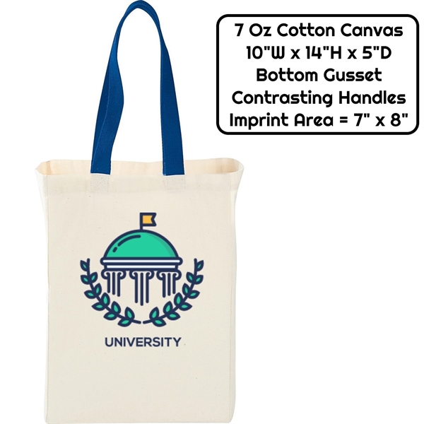 7 oz Cotton Canvas Book Tote Bag - 10"W x14"H x 5"D x