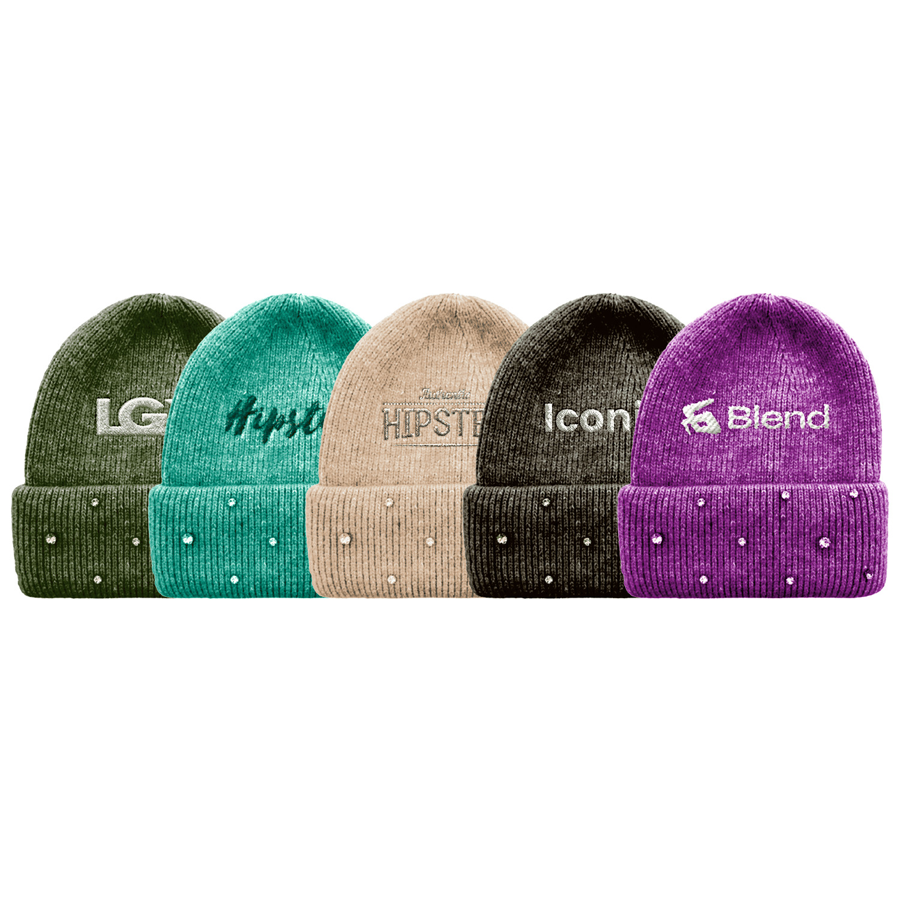 Custom Circular Knit Stretch Acrylic Cuffed Beanie w/ Stones