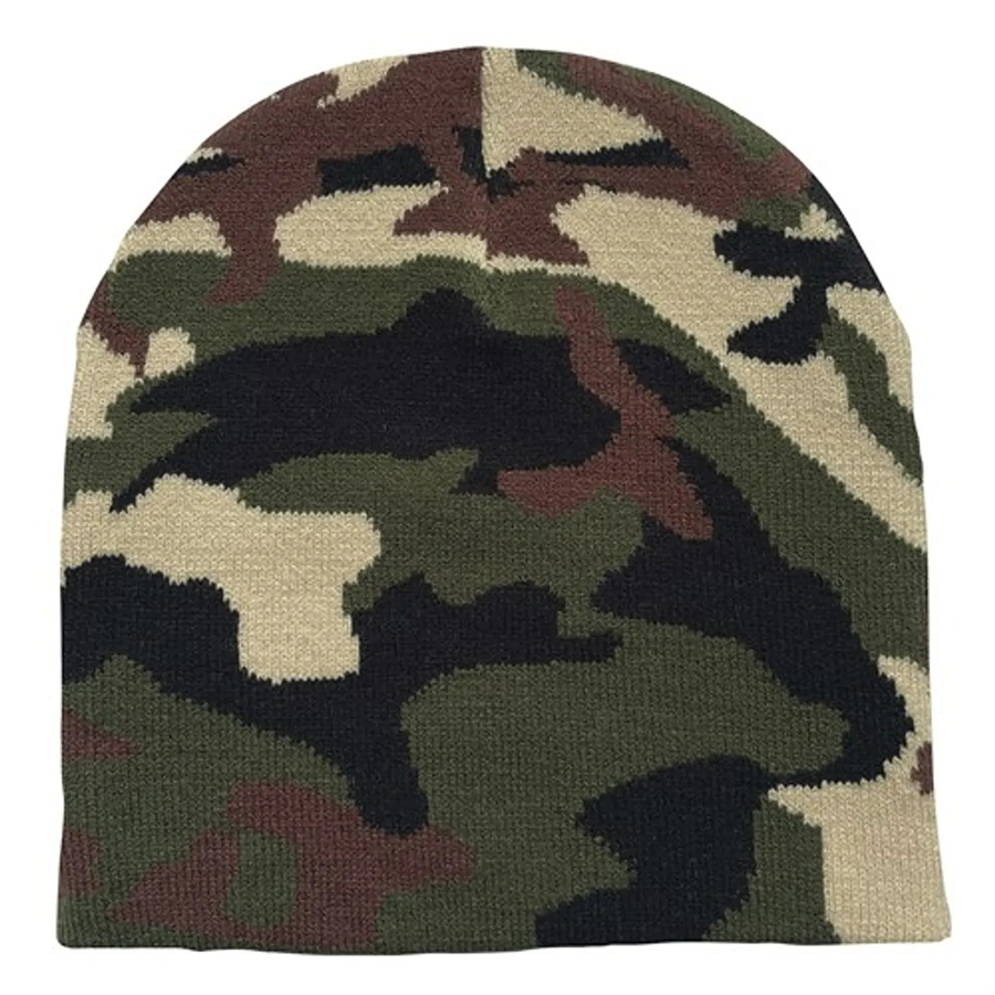 Camo Pattern Stretch Beanie with Custom Logo