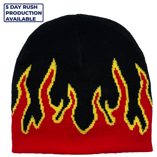 Flame Pattern Stretch Beanie with Custom Logo
