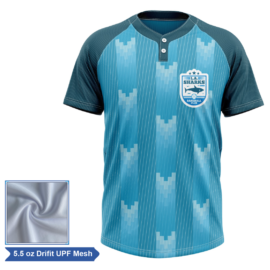 Sublimation UPF Mesh 2-Button Baseball Henley