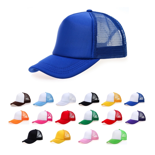 Stock 2-Tone Polyester 5 Panel Mesh Back Cap, Double Row