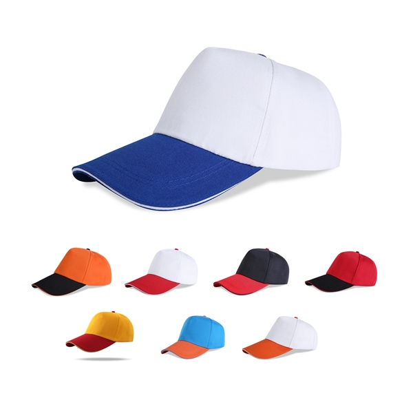 Stock 2-Tone Poly Cotton 5 Panel Cap, Hook-And-Loop Fastener
