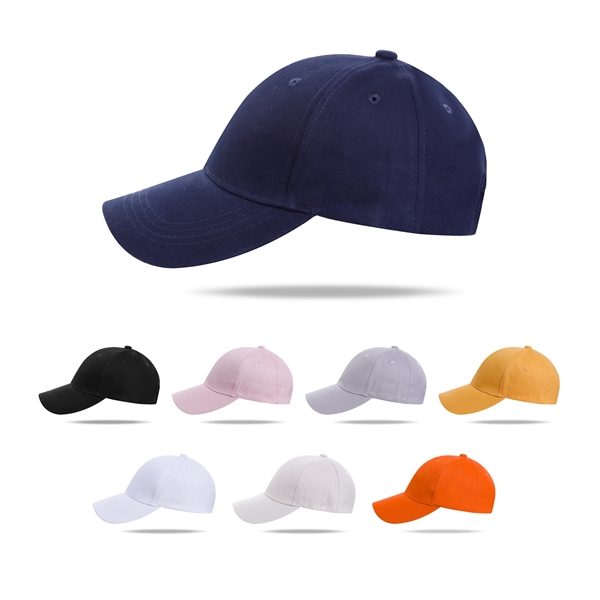 Stock Solid Color Cotton 6 Panel Cap, Double Buckle Back
