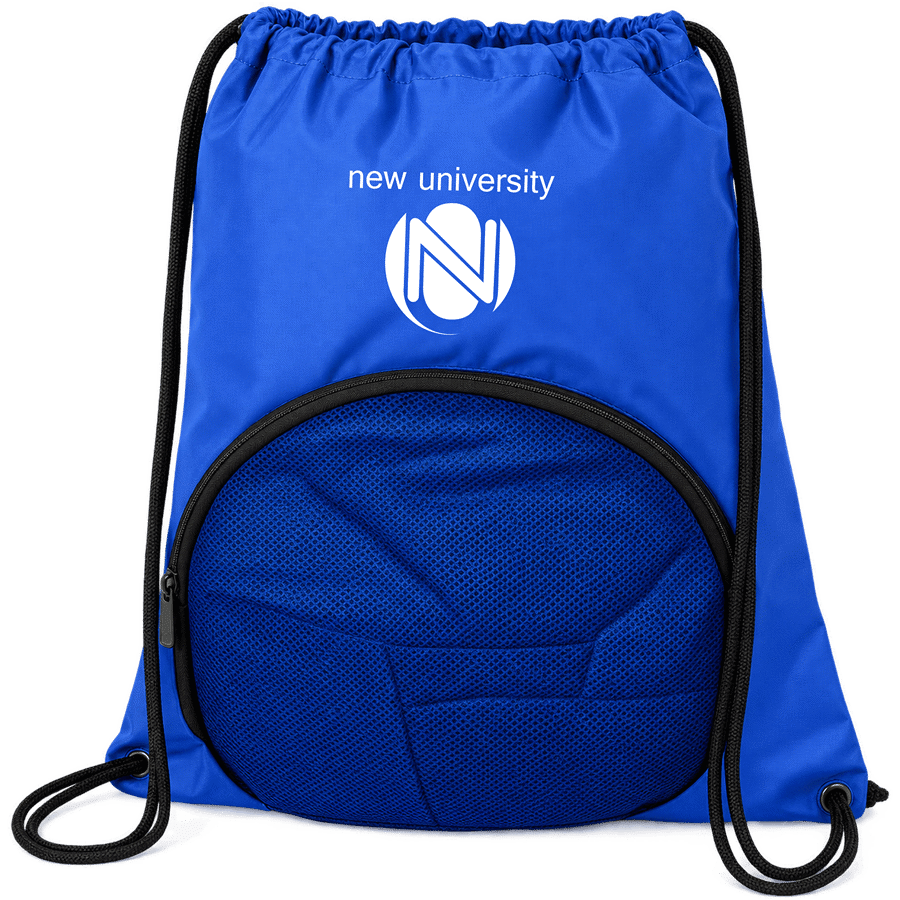 Polyester Drawstring Bag w/ Circular Mesh Pocket w/ Custom