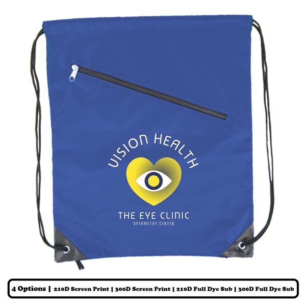 Slant-Zip Polyester Drawstring Bag w/ Custom Logo