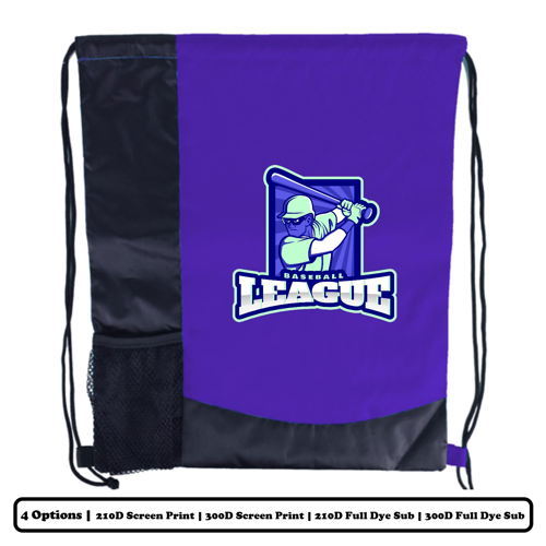 Multi-Panel Polyester Drawstring Bag w/Bottle Holder w/