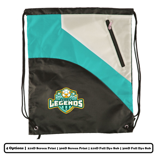Multi-Panel Polyester Drawstring Bag w/ Small Slant-Zip