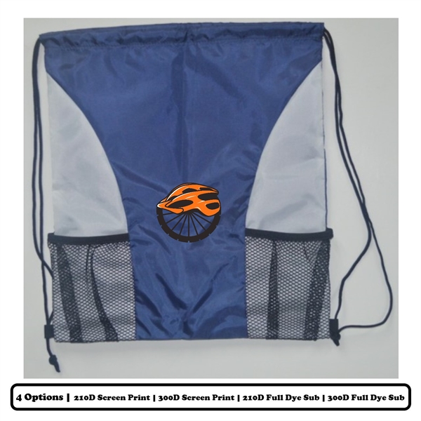 Multi-Panel Polyester Drawstring Bag w/ 2 Mesh Bottle