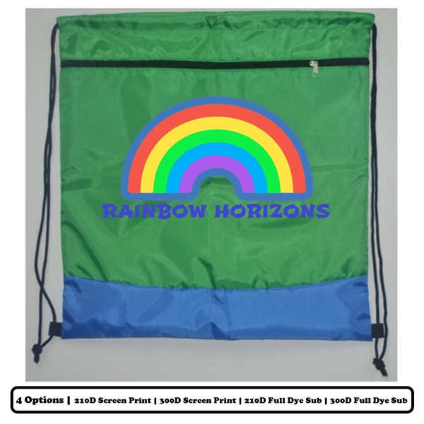Multi-Panel Polyester Drawstring Bag w/ Horizontal-Zip