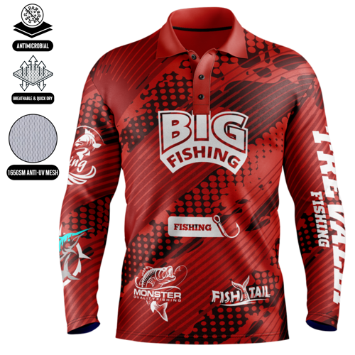 Unisex & Kids' Sublimation Long Sleeve Fishing Henley - 165G UPF50+ Mesh