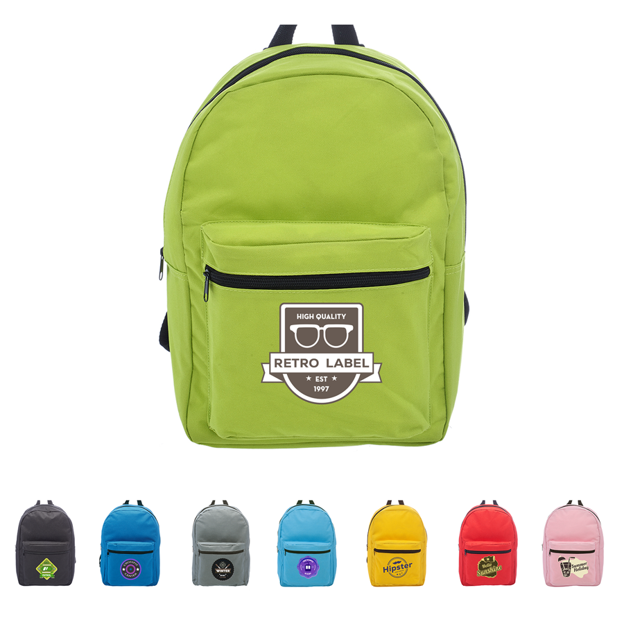 Polyester 600D BackPack w/ Front Pocket - 14.5"W x 15.25"H x 4.5"D
