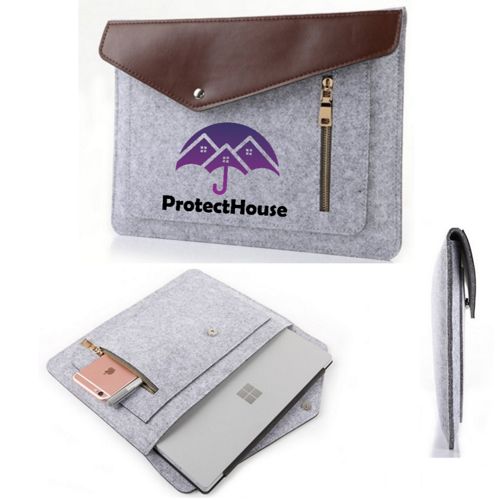Felt Laptop Sleeve with PU Flap, Button Closure, and Front