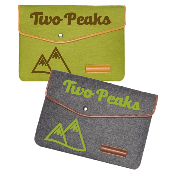 Felt Laptop Sleeve with PU Trim, Pen Holder, and Button