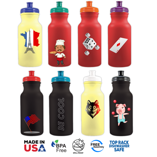 Colored Bike Bottle with Push Spout - 20 oz