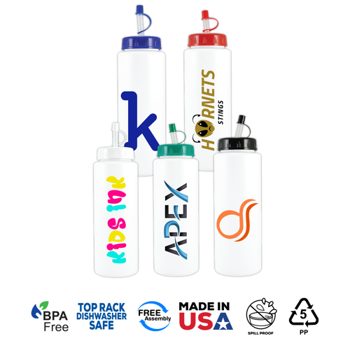 Sports Bottle with Push Spout - Plastic 32 oz