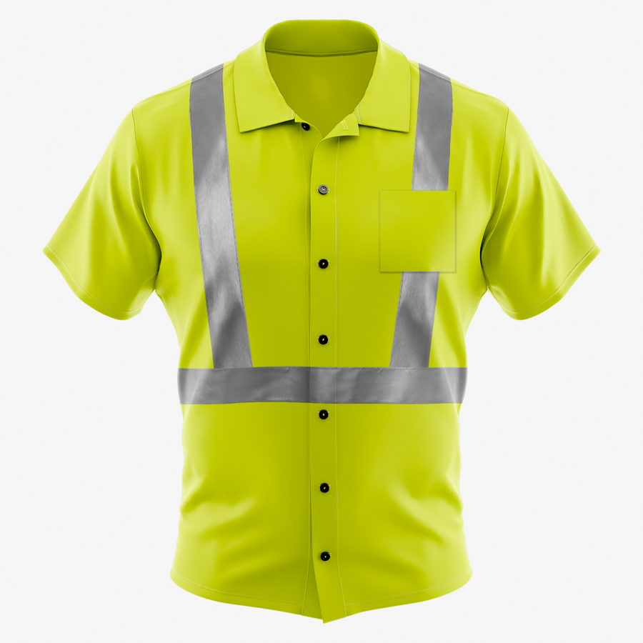 Sublimation Full-Button Poly Shirt w/ Reflective Tape - Men, Women, Kids