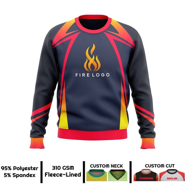 Unisex & Kids' Sublimation 310G Fleece-Lined Crew Sweatshirt