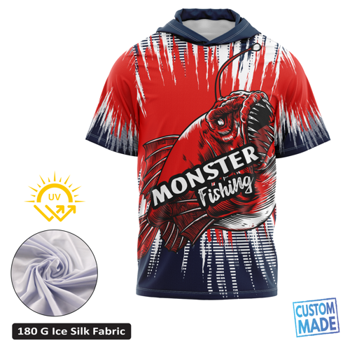 Unisex & Kids' Sublimation 180G Ice-Silk Interlock UPF 50+ Long Sleeve Hooded Fishing T-Shirt