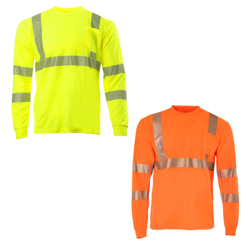 VISIPRO Long Sleeve Reflective Safety T-Shirt with Pocket - BirdsEye Mesh - ANSI 107-2015 Class 3