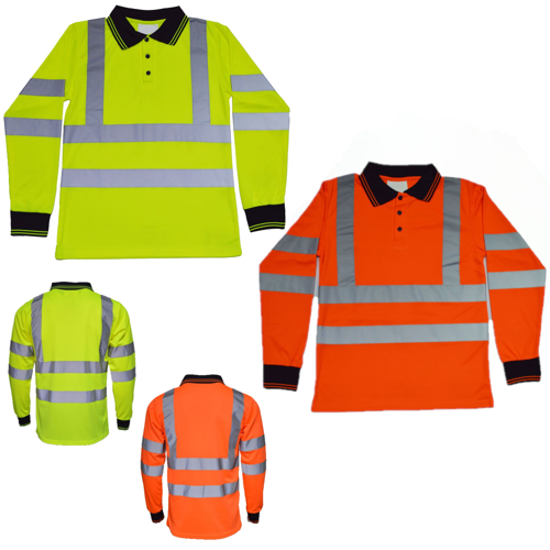 VISIPRO Long Sleeve Reflective Safety Polo with Bands, Brace, Sleeve Tape - BirdsEye Mesh - ANSI 107-2020 Class 3