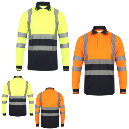 VISIPRO Long Sleeve Reflective Front Colorblock Safety Polo - BirdsEye Mesh - ANSI 107-2020 Class 3