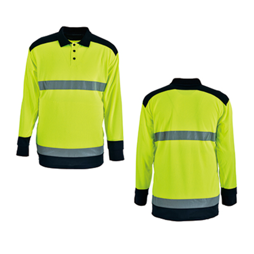 VISIPRO Long Sleeve Reflective Safety Polo with Black Trim - BirdsEye Mesh - ANSI 107-2015 Class 2