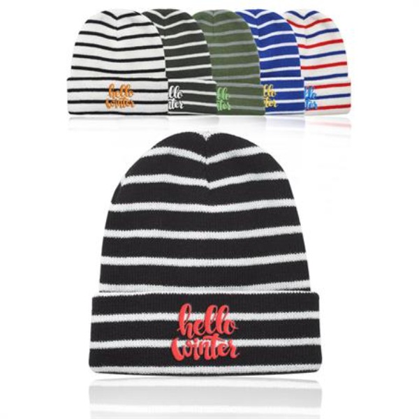 Caribou Striped Knitted Beanies w/ Custom Embroidery