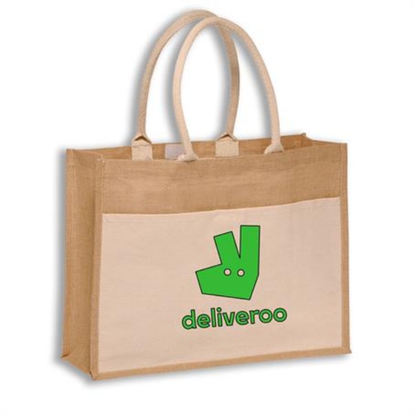 17.75"W x 13.75"H x 6"G Canvas Pocket Jute Tote Bags