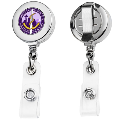 Chrome Plastic Retractable Badge Reel w/ Belt Clip backing