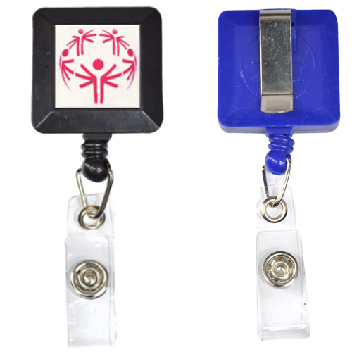 Custom Printed Retractable Square Badge Reel w/ Belt Clip