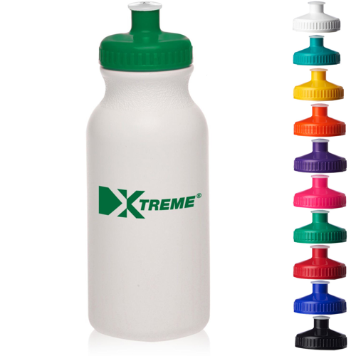 Made in USA 20 Oz. BPA Free White Water Bottles With Push Cap