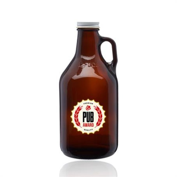 32 oz. Amber Dark Colored Glass Growlers W/ Custom Print