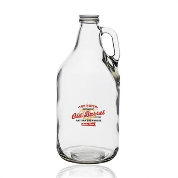 64 oz. Clear Custom Durable Glass Growlers with Flint Handles
