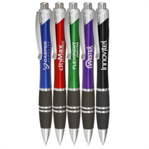 Custom Plastic Pens with Silver Accent & Comfort Grip