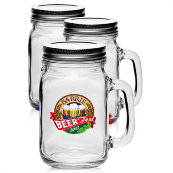 Custom 16 oz. Libbey Handle Mason Jars with Lids