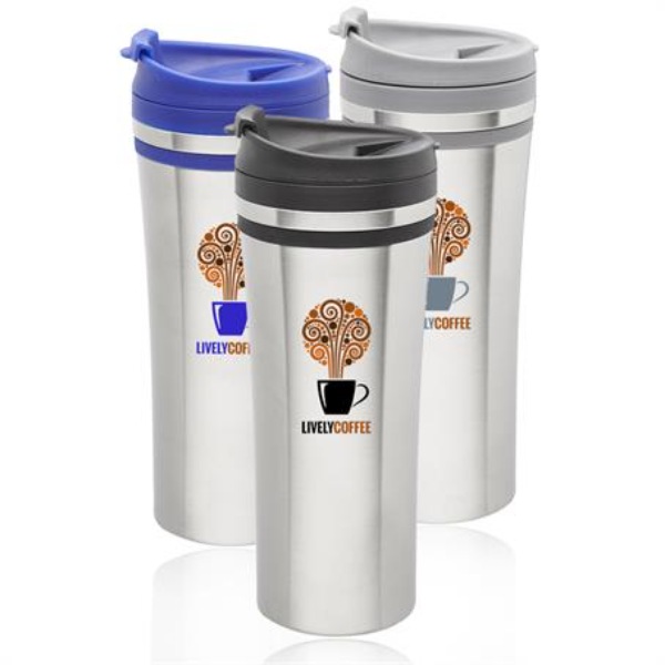 Custom 15 oz. Stainless Steel Smooth Curved Travel Mugs