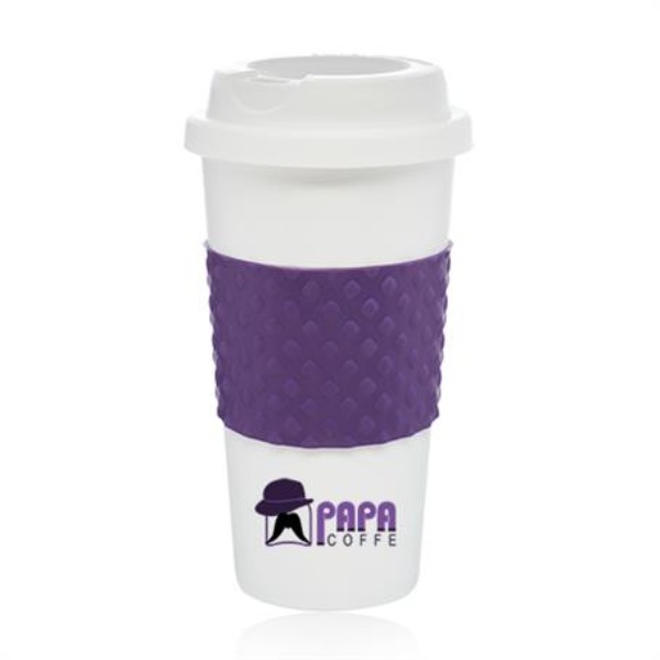18 oz. Double Wall Plastic Custom Tumbler with Rubber Grips