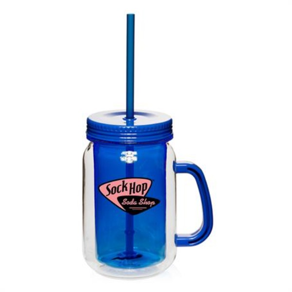 Custom 17 oz. Double Wall Mason Jars with Straw