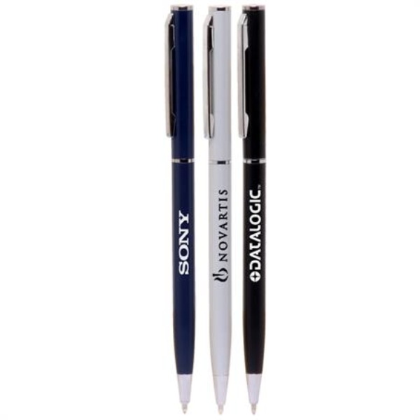 Custom Skinny Metal Ballpoint Pens with Silver Accents