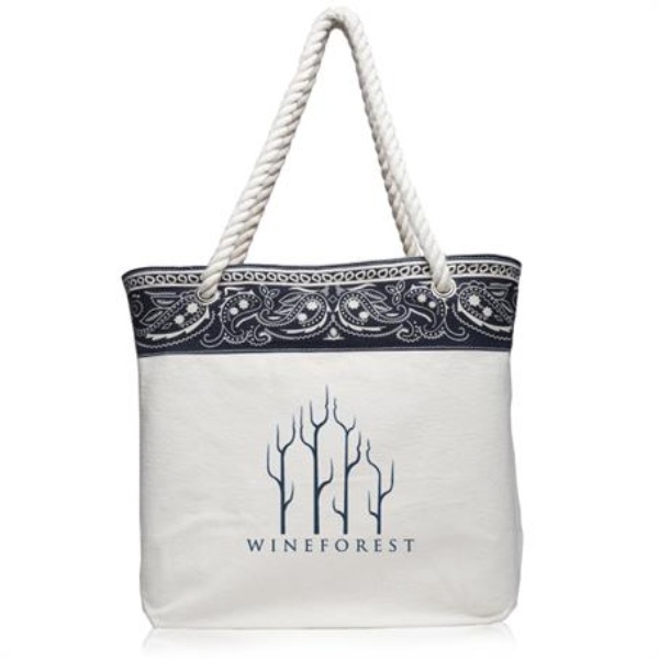 Pattern Canvas Paisley Tote Bags with Rope Handles