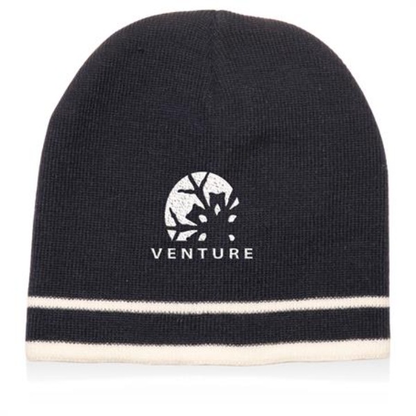 Acrylic Knit Beanies with Double Stripe w/ Custom Embroidery